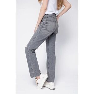 Rag & Bone Dre Slim Boyfriend Jeans Grey Acid Wash Distressed Raw Hem Size 26
